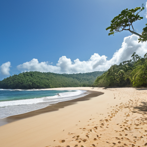 Home 14 **Loango National Park, Gabon: Forest Meets Ocean.**
A breathtaking wide-angle shot where a dense, vibrant tropical rainforest seamlessly meets a pristine golden sand beach. Several majestic forest elephants and forest buffaloes are seen freely roaming along the shoreline, with the vast, deep blue Atlantic Ocean stretching out to the horizon under a clear sky. The image captures the unique, wild convergence of terrestrial and marine ecosystems in an untouched natural paradise, bathed in soft, natural light.